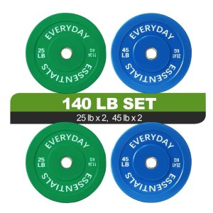 $113.99 FlexWave 140LB Olympic Bumper Plate Set, Color-Coded 2-Inch Rubber Barbell Weight Plates with Steel Hub for Weightlifting & Home Gym - Walmart.com