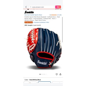$19.99 Amazon.com: Franklin Sports Baseball and Softball Glove - Field Master - Baseball and Softball Mitt , Red, White, Blue, 12.0  : Everything Else