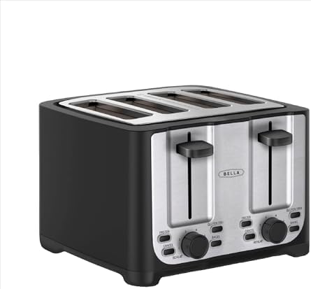 Amazon.com: bella 4 Slice Toaster with Auto Shut Off, Extra Wide Slots &amp; Removable Crumb Tray and Cancel, Defrost &amp; Reheat Function, Toast Bread &amp; Bagel, Black: Home &amp; Kitchen