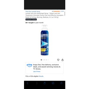 $7.11 Amazon.com: Lamisil Jock Itch Antifungal Spray, 1 Week Jock Itch Treatment, Clinically Proven Fast and Effective Symptom Relief of Itching, Burning, Redness, 4.2 oz (120 g) (点击40%订阅优惠)