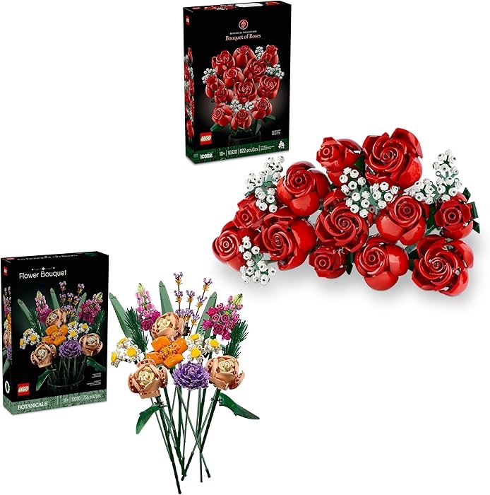 Amazon.com: Bundle of LEGO Botanicals Flower Bouquet + Bouquet of Roses Building Sets - Gift Ideas for Men & Women for Valentine's Day - Artificial Flowers for Home Decor & Display - 10280 + 10328 : T