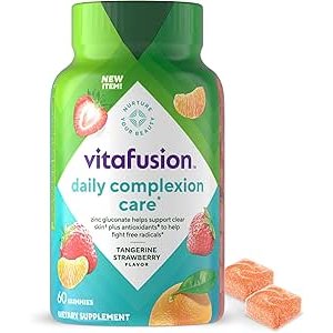 $4.74 Amazon.com: vitafusion Daily Complexion Care (1), Beauty Supplement Helps Support Clear Skin (1) (2) with Zinc Gluconate, Plus Vitamins E & C, Tangerine Strawberry Flavor, 60 Count : Hea
