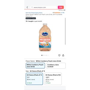 $2.37 Amazon.com : Ocean Spray® White Cran-Peach Juice Drink, 64 Fl Oz Bottle (Pack of 1) : Grocery & Gourmet Food