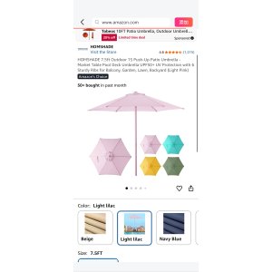 $26.99 Amazon.com : HOMSHADE 7.5ft Outdoor 1S Push-Up Patio Umbrella - Market Table Pool Deck Umbrella UPF50+ UV Protection with 6 Sturdy Ribs for Balcony, Garden, Lawn, Backyard (Light Pink) : Patio, Lawn &