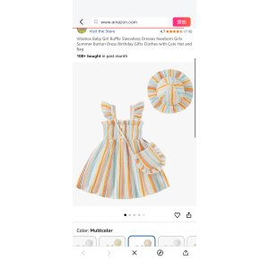 $8.54 Amazon.com: Vibebox Baby Girl Dresses 6-9 Months Ruffle Sleeveless Button Cotton Clothes Birthday Gifts Infant Girls 9-12 Months Multicolored Strips Summer Beach Garden Party Casual Dress with Cute Ha