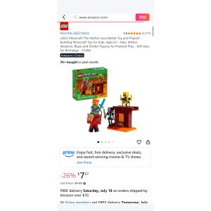$7.37 Amazon.com: LEGO Minecraft The Nether Lava Battle Toy and Playset - Building Minecraft Toy for Kids, Ages 6+ - Alex, Wither Skeleton, Blaze and Strider Figures for Pretend Play - Gift Idea for Birthda