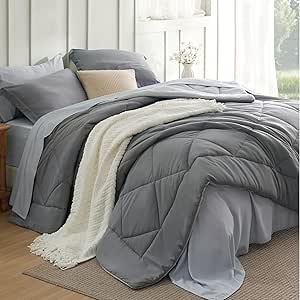 $18.14 Amazon.com: Bedsure 七件套被子组合套装 queen尺码 灰色