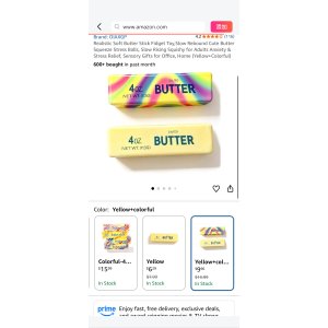 $9.99 Amazon.com: Realistic Soft Butter Stick Fidget Toy,Slow Rebound Cute Butter Squeeze Stress Balls, Slow Rising Squishy for Adults Anxiety & Stress Relief, Sensory Gifts for Office, Home (Yellow+Colorfu