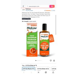 $7.57 Amazon.com: Medicasp Coal Tar Anti-Dandruff Shampoo, Alleviates Symptoms from 1st Wash, Treats Psoriasis, Seborrheic Dermatitis & Itchy Dry Scalp, Fights the Root Cause of Dandruff, Flakes Shampoo, 6 