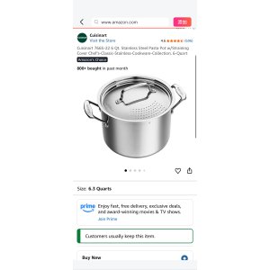 $49.95 Amazon.com: Cuisinart 766S-22 6 Qt. Stainless Steel Pasta Pot w/Straining Cover Chef s-Classic-Stainless-Cookware-Collection, 6-Quart: Home & Kitchen