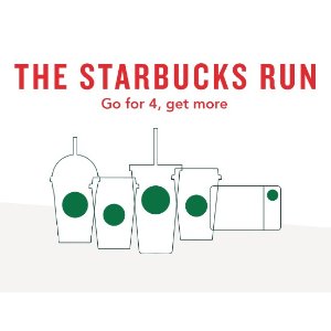 送$5 礼卡 Starbucks 下午2 点之后 同时买四杯drink 享优惠