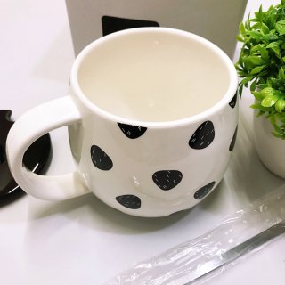 黑白熊猫陶瓷马克杯水杯咖啡杯可爱礼物 附杯盖汤匙 3.5