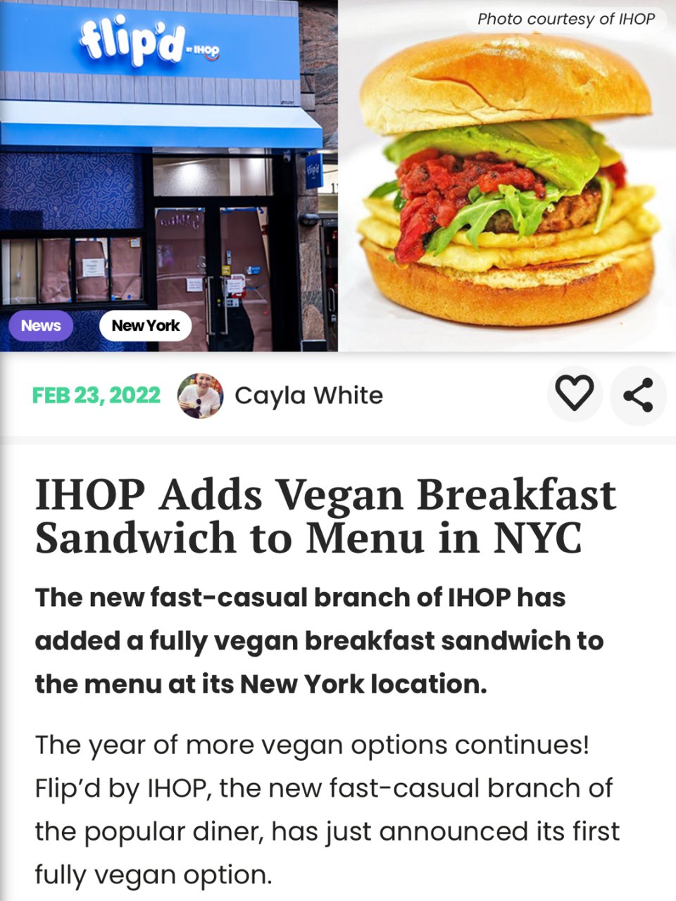 纽约的全素食者早餐新选择！IHOP 添加...
