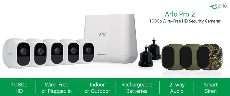 Arlo Pro 2 5-camera Wire-free 1080P HD 监控设备全套