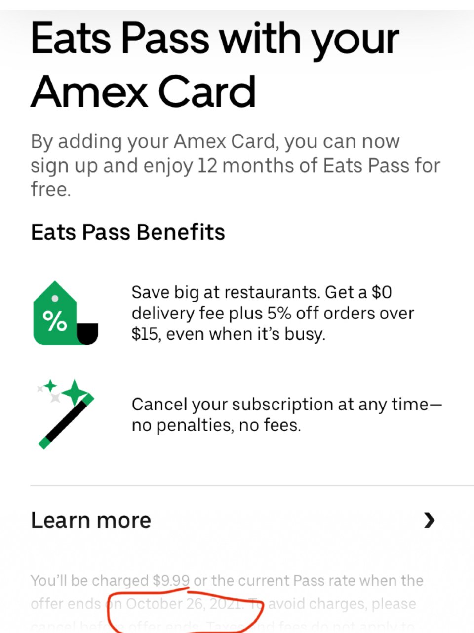 AMEX指定信用卡一年Uber EatP...