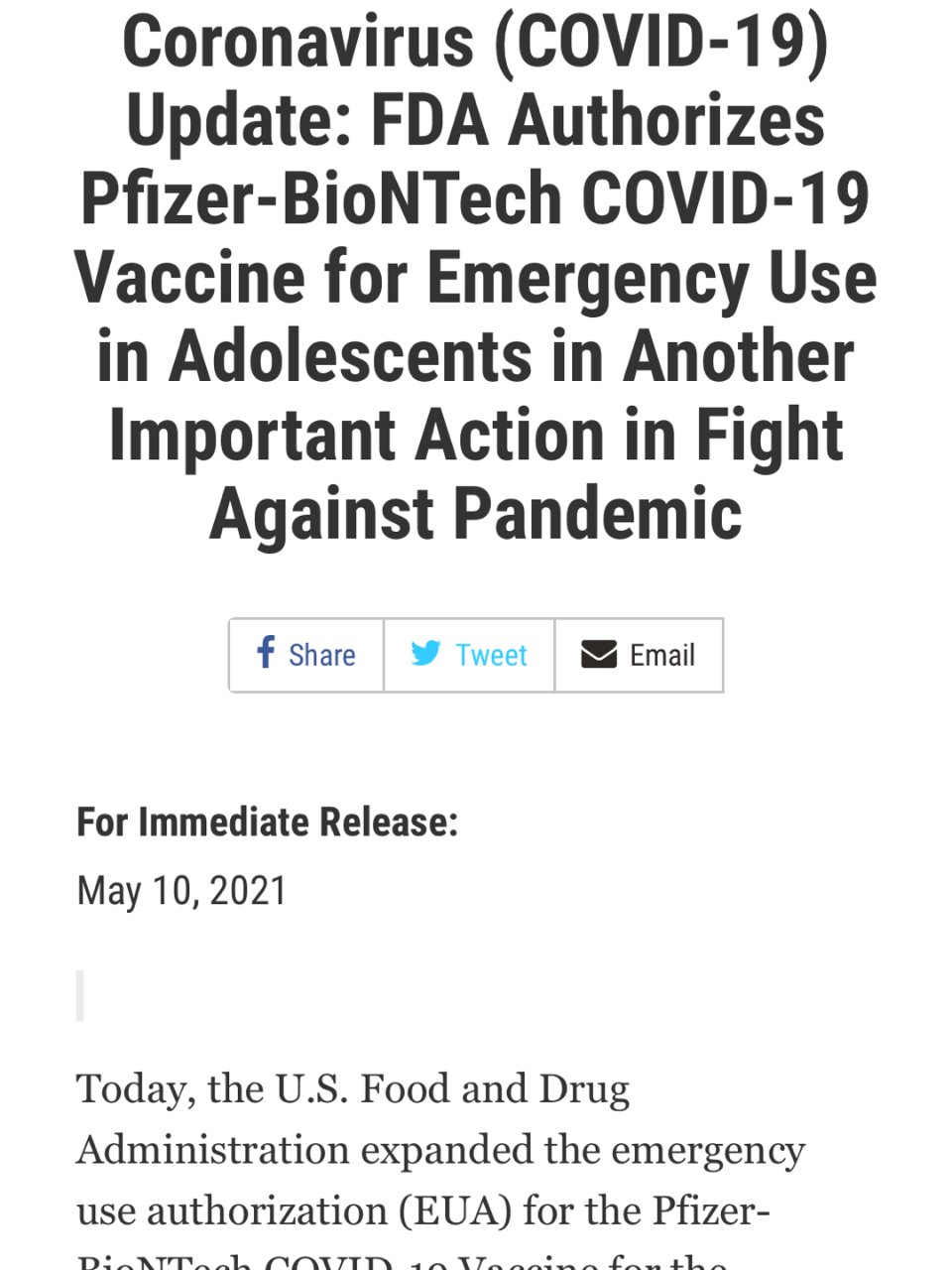 Pfizer疫苗被批准给12-15岁儿童...