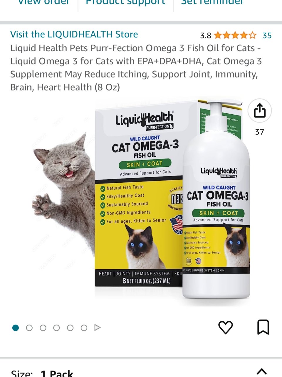 Liquid Health Pets Purr-Fection Omega 3 Fish Oil for Cats - Liquid Omega 3 for Cats with EPA+DPA+DHA, Cat Omega 3 Supplement May Reduce Itching, Support Joint, Immunity, Brain, Heart Health (8 Oz) : Pet Supplies