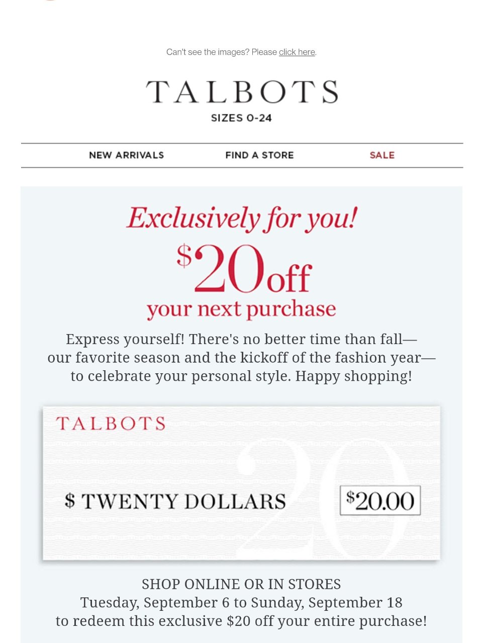 Talbots发钱啦