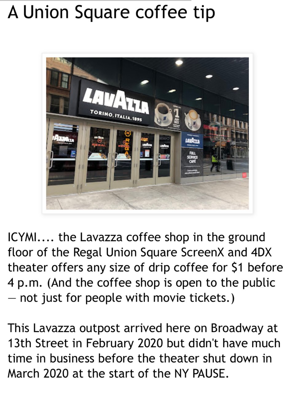 Lavazza每天將為顧客提供一杯1美元...