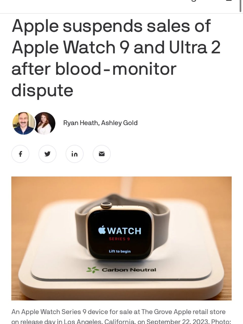 突发！苹果停售Apple Watch 9...