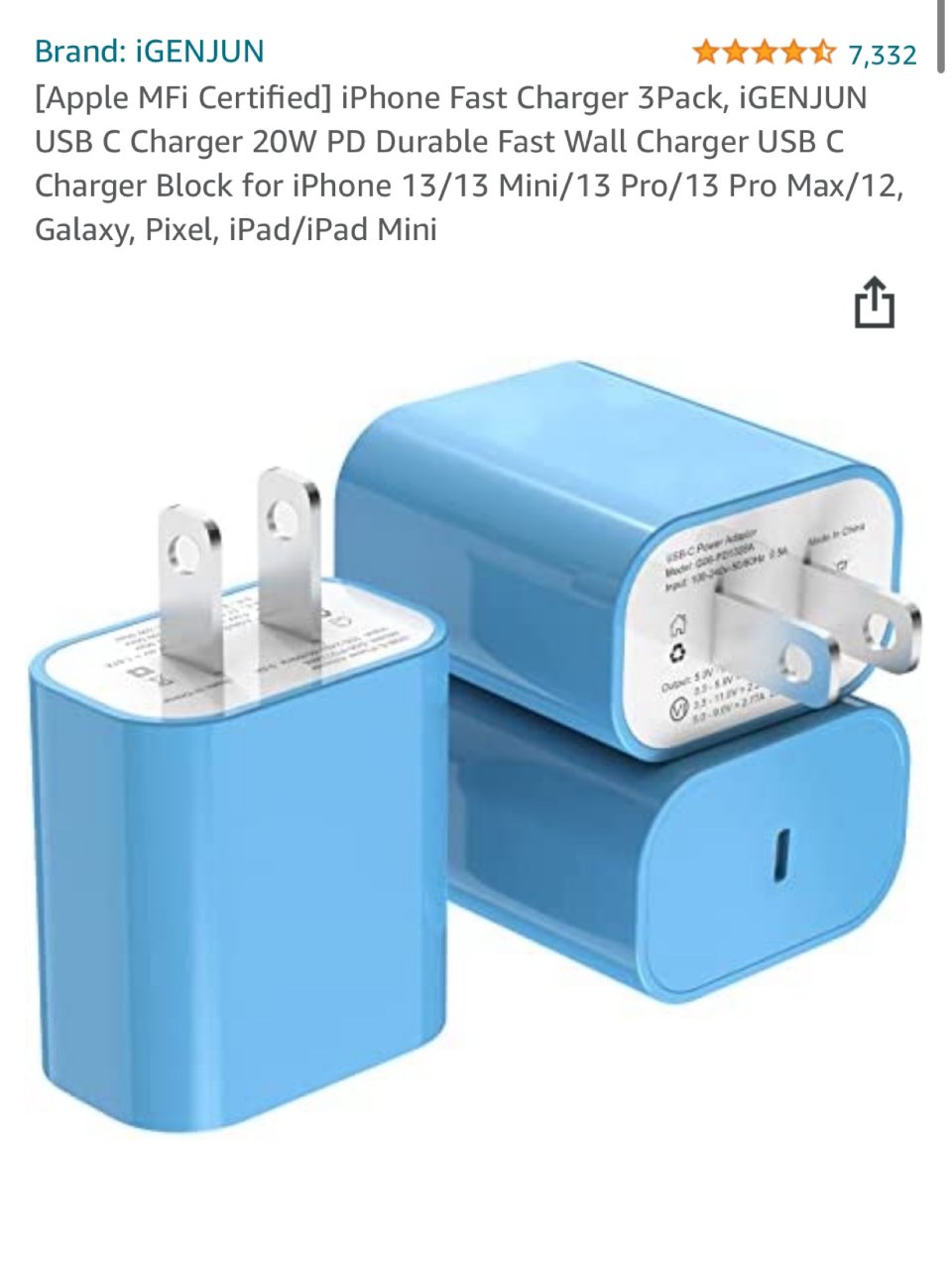 [Apple MFi Certified] iPhone Fast Charger 3Pack, iGENJUN USB C Charger 20W PD Durable Fast Wall Charger USB C Charger Block for iPhone 13/13 Mini/13 Pro/13 Pro Max/12, Galaxy, Pixel, iPad/iPad Mini : Cell Phones & Accessories