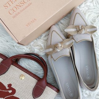 Longchamp 珑骧,Vivaia,Michelle Pointed-Toe Loafers in Cream Ivory-Sustainable & Washable | VIVAIA