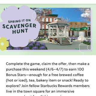 https://experience.starbucks,Starbucks 星巴克,Starbucks Spring It On Virtual Scavenger Hunt, Powered by Katmai