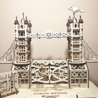 可以转的伦敦塔桥3D木拼图齿轮Woode...