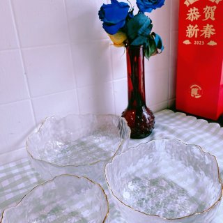 微众测9⃣️日式锤纹金边玻璃沙拉碗...