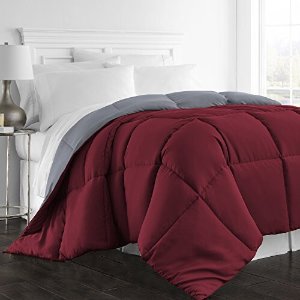 AmazonBasics Reversible Microfiber Comforter - Full/Queen, Burgundy