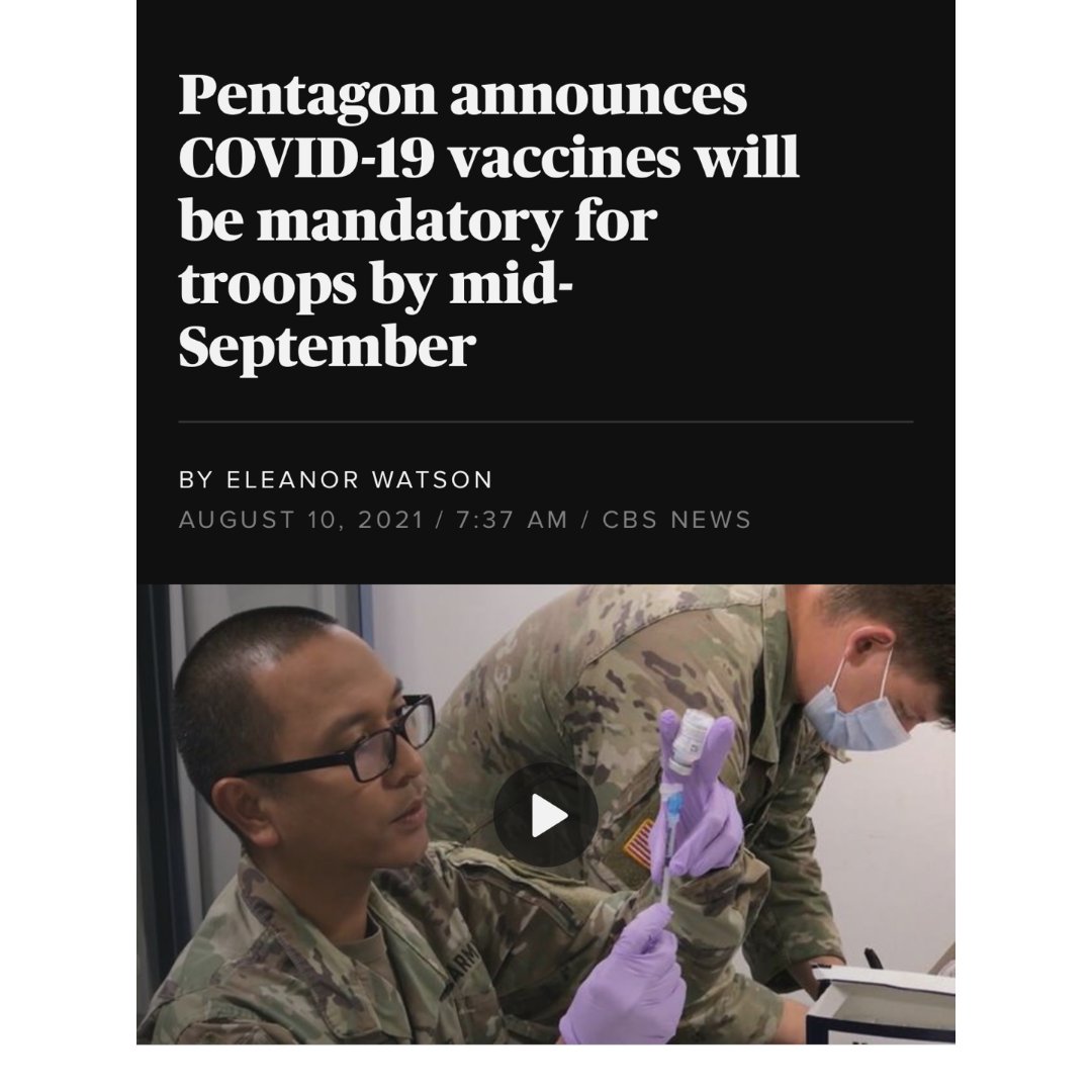 美國國防部將要求軍隊軍人必須到 9 月中...