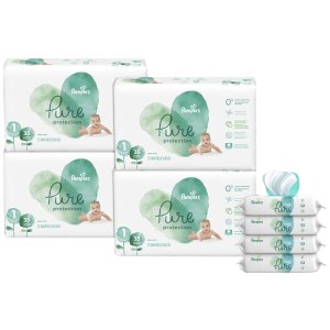 Pampers Pure Protection Disposable Diapers Size Size 2. WITH Aqua Pure 4X Pop-Top Sensitive Water Baby Wipes, 224 Ct @ Amazon
