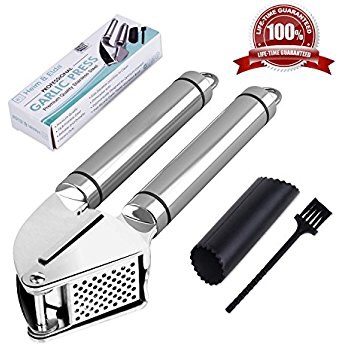 Amazon.com: ORBLUE Stainless Steel Garlic Press, Mincer and Crusher with Garlic Rocker and Peeler Set - Professional Grade, Dishwasher safe, Rusting-proof and Self Cleaning: Kitchen & Dining.  压蒜器