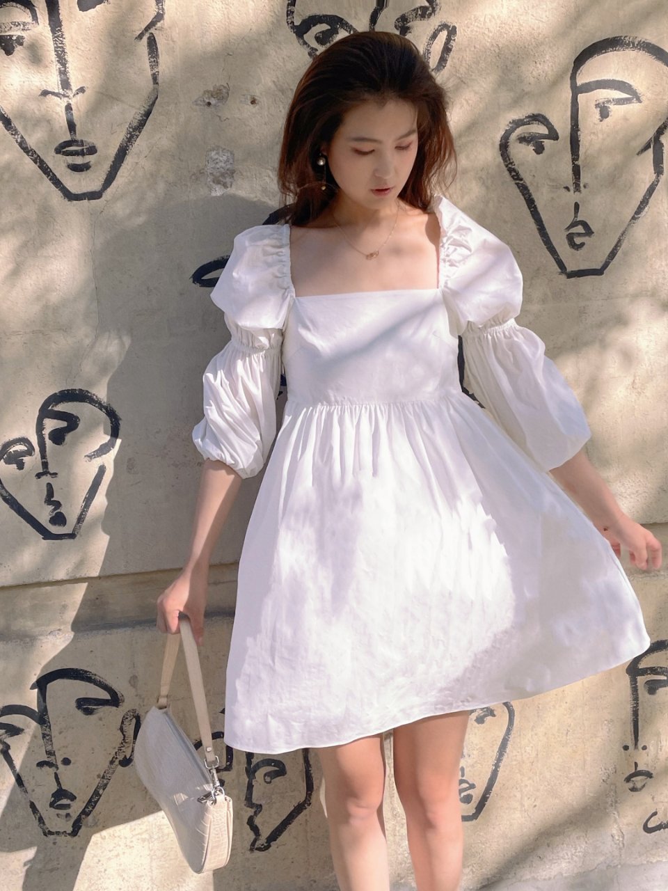 Alexis Ivory Puff Sleeve Mini Dress | J.ING Women's Mini Dresses,Jing US
