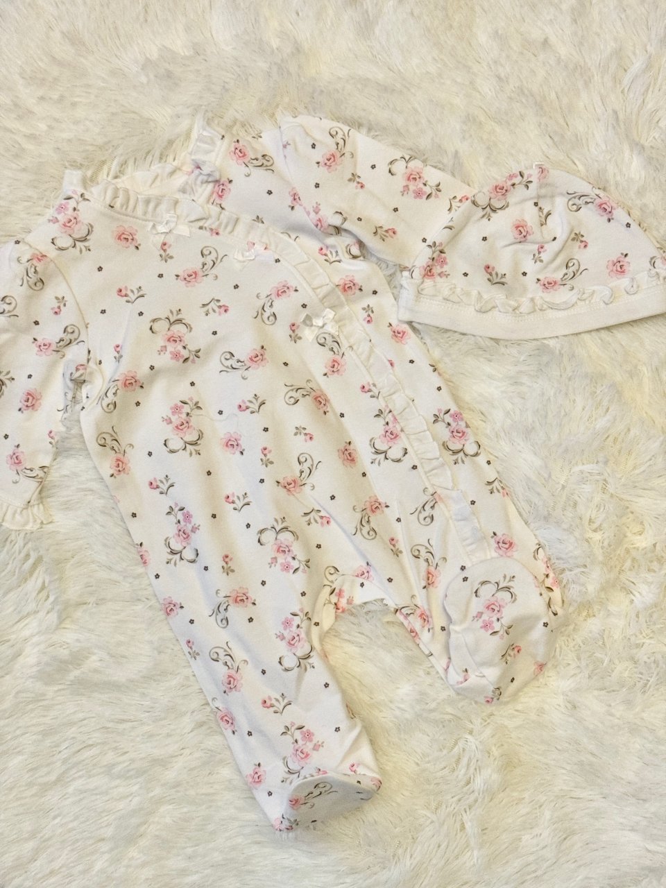 Little Me Baby Clothes & Outfits - Girls One Piece Hat & Footed Sleeper Pajamas - Newborn, Ivory Rose: Infant And Toddler Bodysuit Footies: Clothing, Shoes & Jewelry