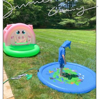 小猪充气蹦床,INMUA Sprinkler for Kids, Splash Pad 68” Toddlers Splash Play Mat Baby Wading Pool for Learning, Summer Outdoor Inflatable Water Toy Sprinkler Pool for Boys and Girls: Toys & Games