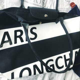 法国制longchamp黑白款巴黎购物袋...