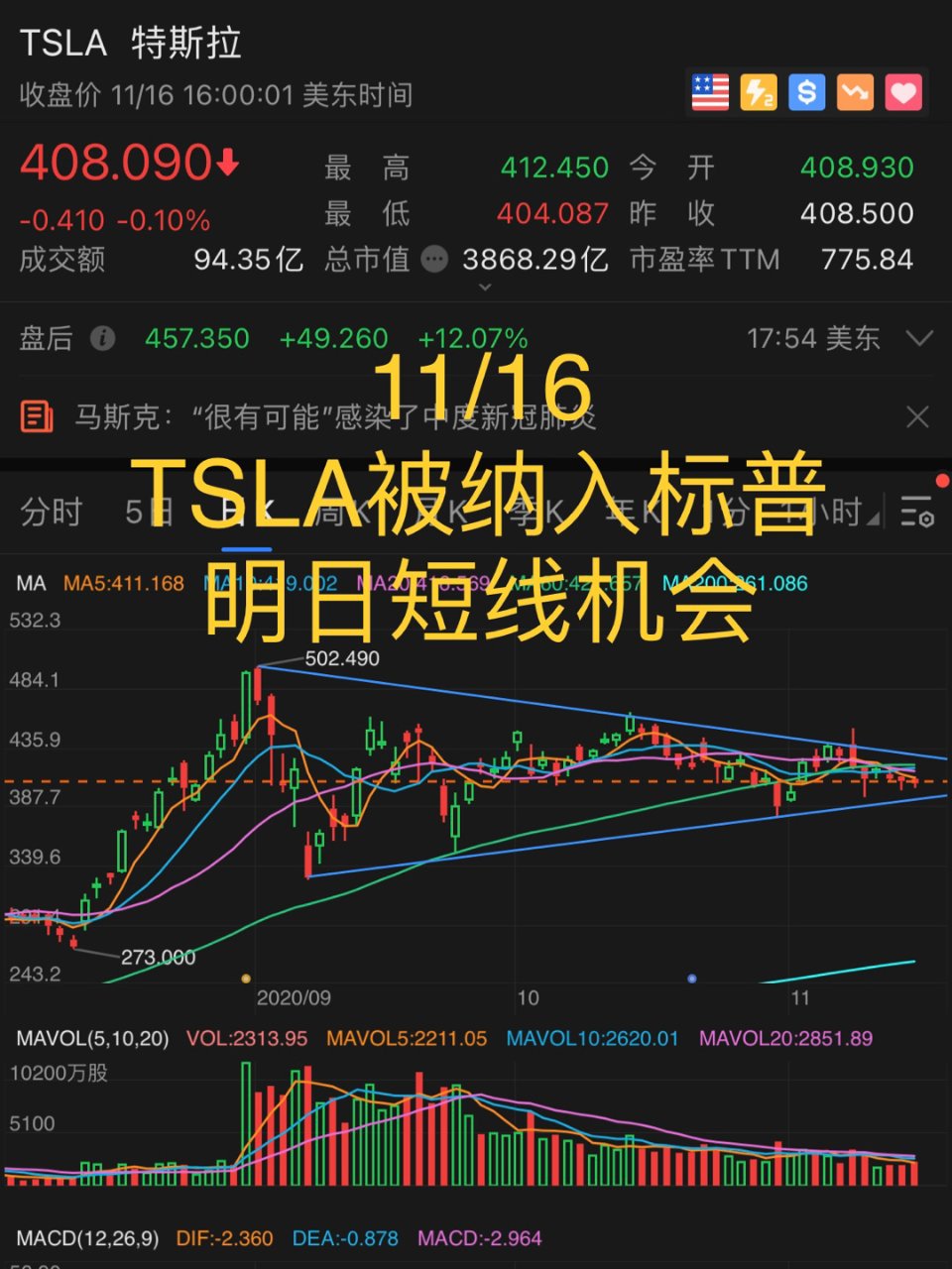 美股投资笔记 11/16 -TSLA...