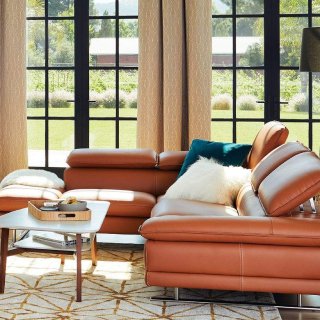 Mauro Leather Right Sectional - Cognac - Dania Furniture
