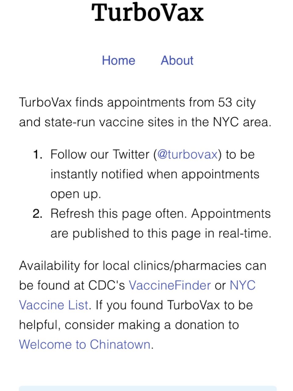纽约-查找疫苗站Turbovax...