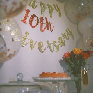 AonBon Happy 10th Anniversary Banner, for 10th Anniversary Party Decoration, 10th Wedding Anniversary Party Decoration Photo Props: Toys & Games