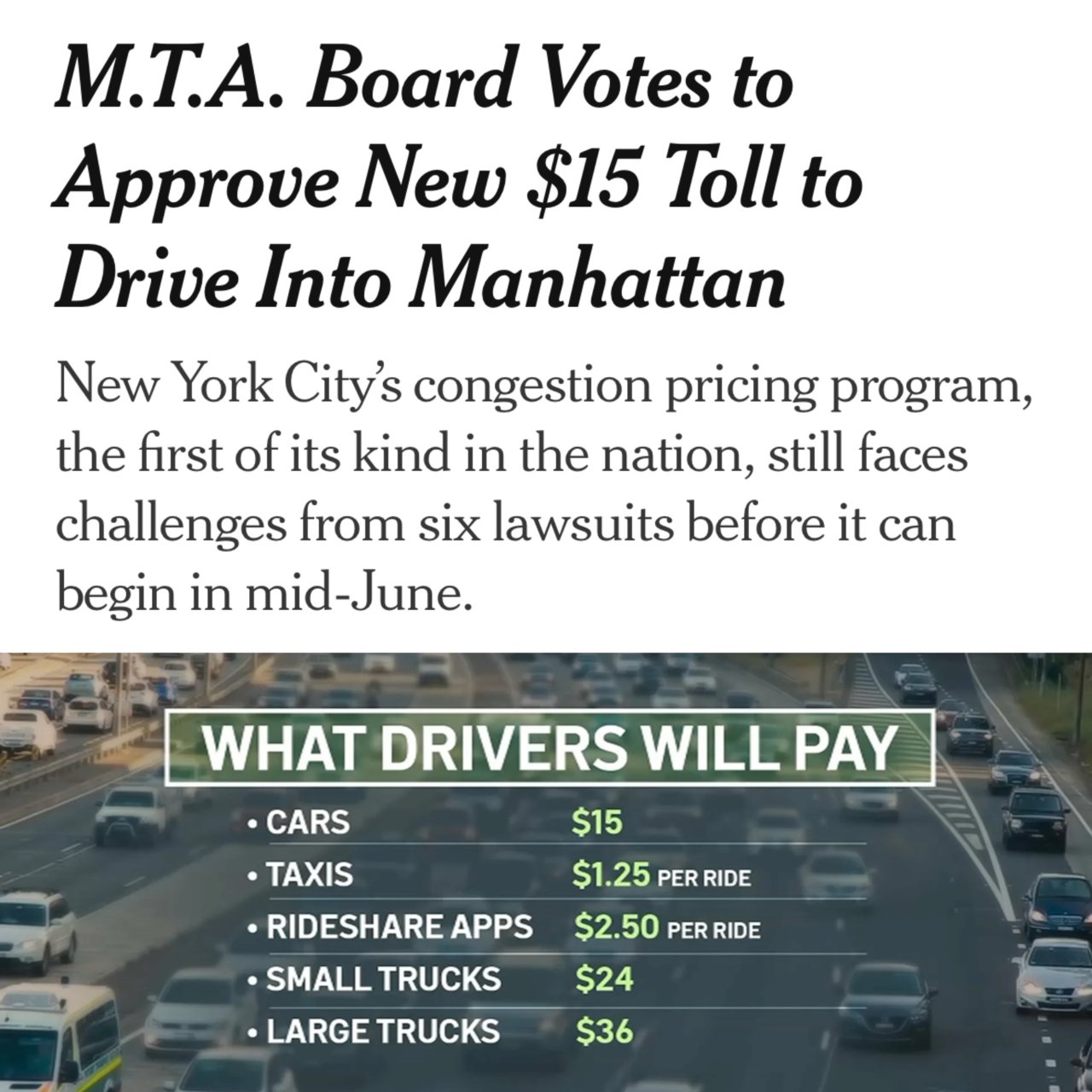 紐約｜曼哈頓擁堵費提案終究還是通過了...