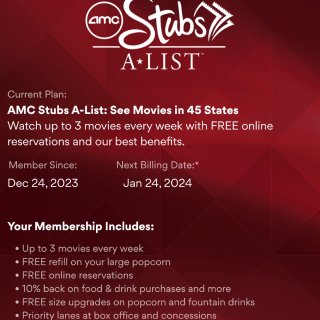 AMC Stubs A-List会员...