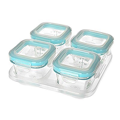 玻璃辅食盒Amazon.com : OXO Tot Glass Baby Blocks Food Storage Containers, Aqua, 4 oz : Baby