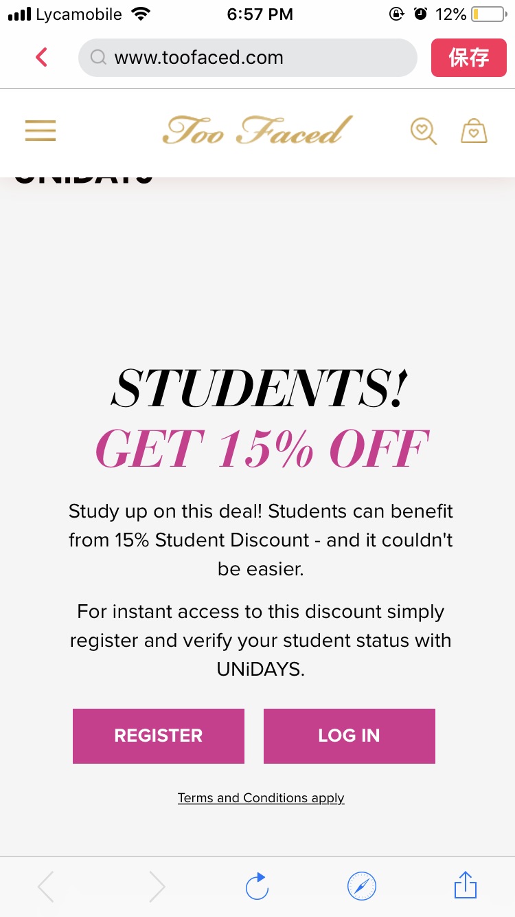 Too Faced 15% off with UNiDAYS 学生折扣
