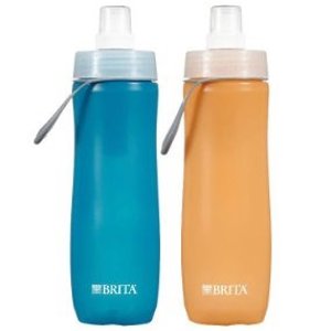 Brita 20 Ounce Sport Water Bottles with Filter - BPA Free - Blue and Orange 2 Count