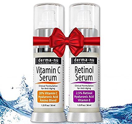 Retinol Serum 2.5% & Vitamin C Serum 2-pack with Hyaluronic Acid Serum & Vitamin E - 奇迹皮肤抗皱修复凝露
