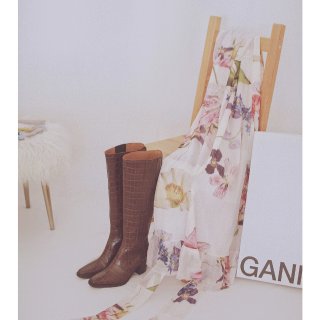 Ganni Western Knee-High Croc-Embossed Leather Boots | SaksFifthAvenue,Ganni Seersucker Check Tie Dress | SaksFifthAvenue
