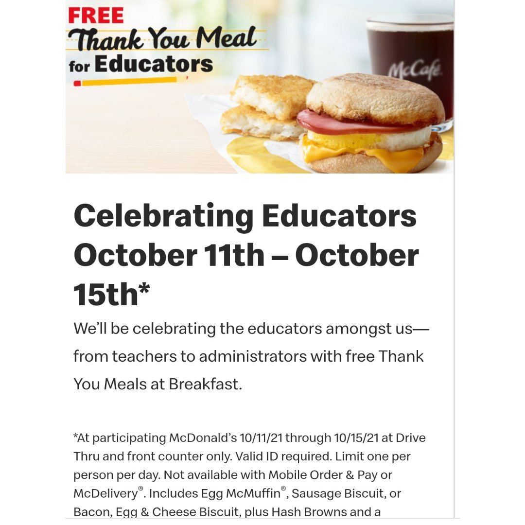 #教育工作者免费享用麦当劳早餐套餐...