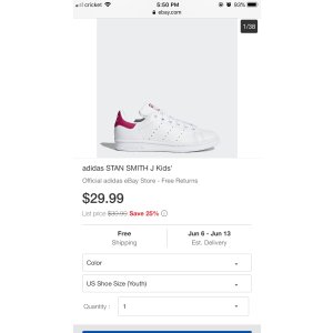 $29.99 adidas 大童STAN SMITH 粉尾